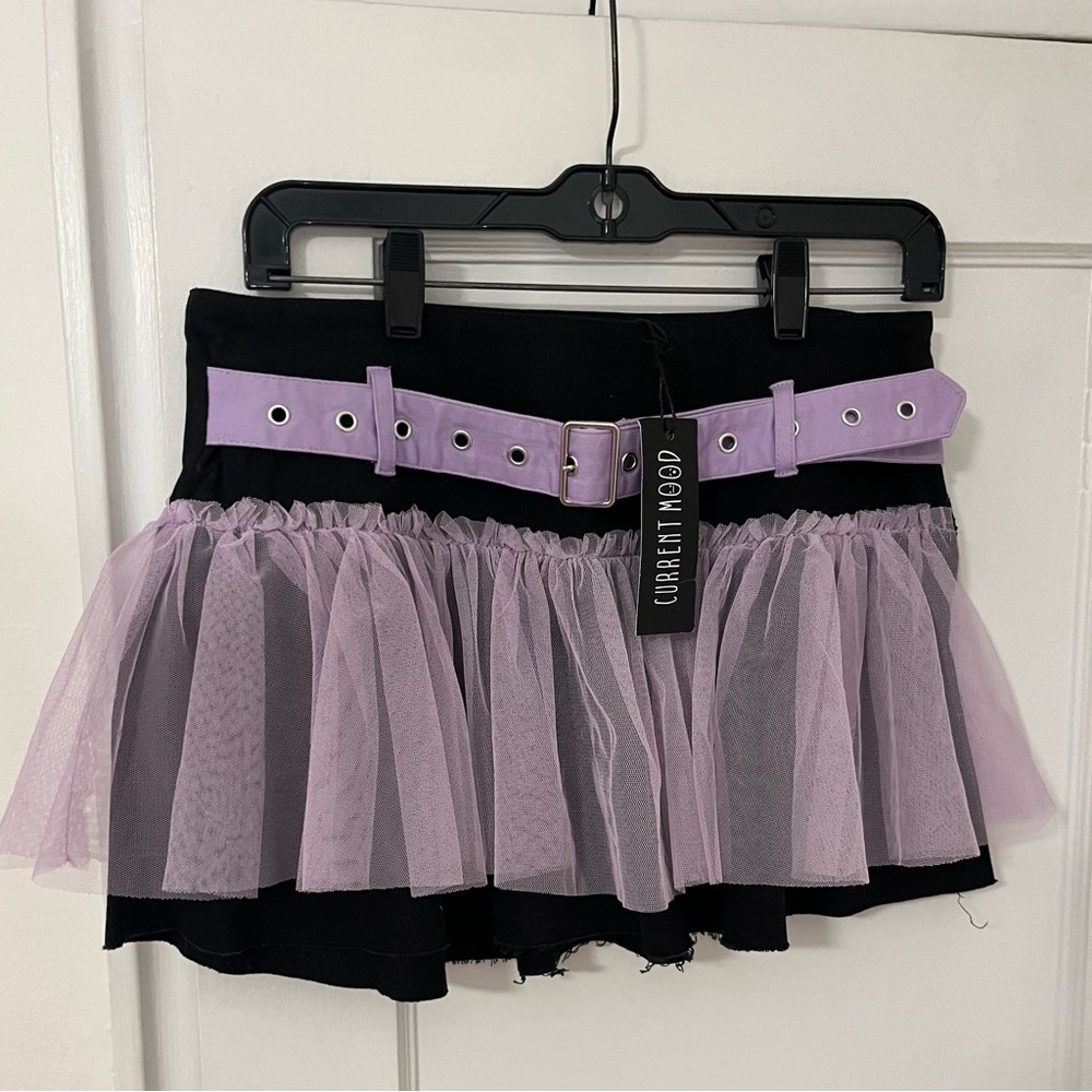 NWT - Dolls Kill x Current Mood STR8 TO HELL BUCKLE MINI SKIRT Purple - M